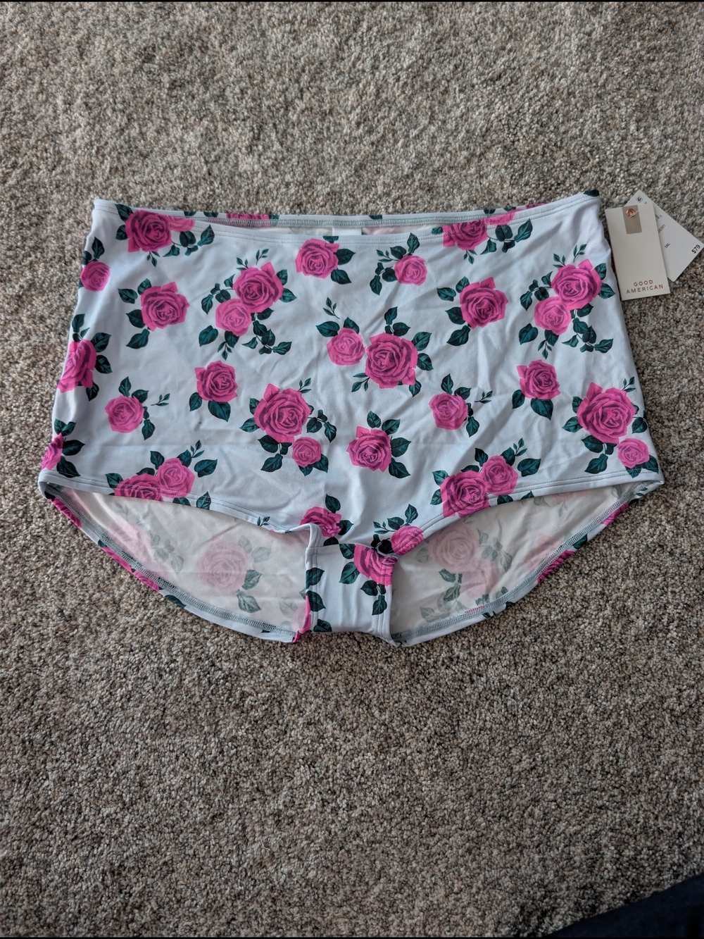 NWT Good American Satin Boy Swim Shorts Vintage Rose Floral High Waist 3XL $79